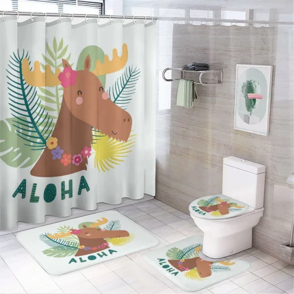 Flourish Happy Moose Aloha on a shower curtain