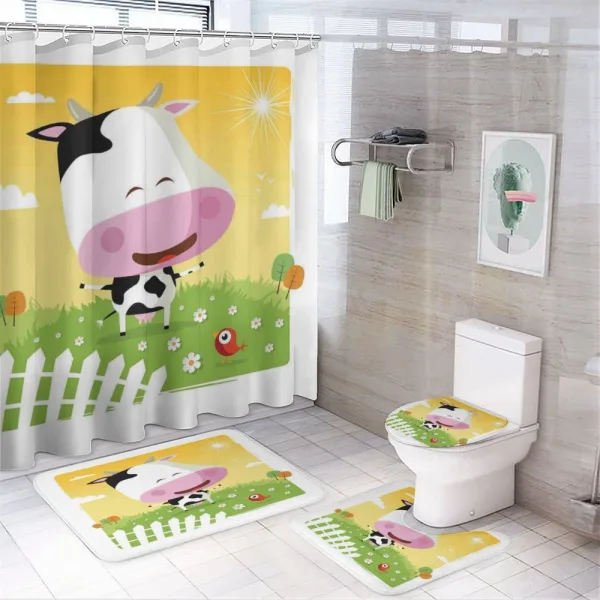 Happy Cartoon Cow Ranch on a shower curtain