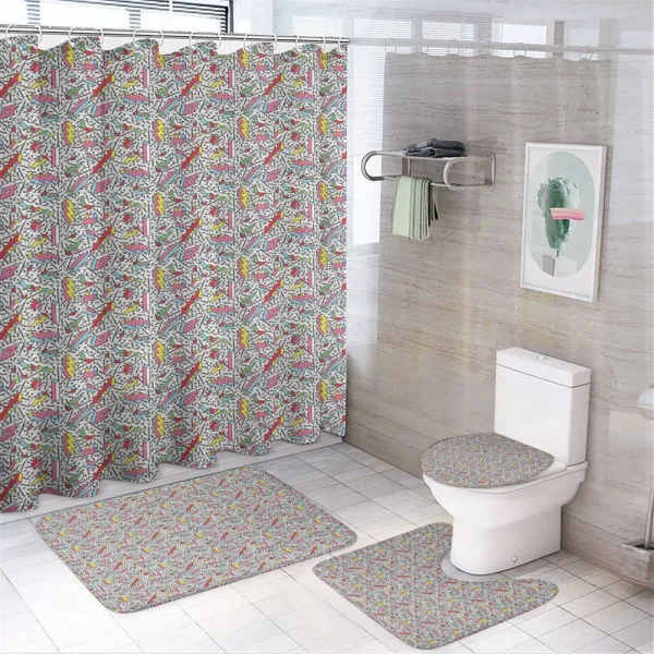 Memphis 90s 3D Shapes on a shower curtain