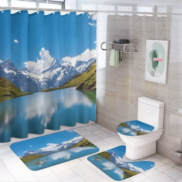 Snow Frozen Lake Swiss on a shower curtain