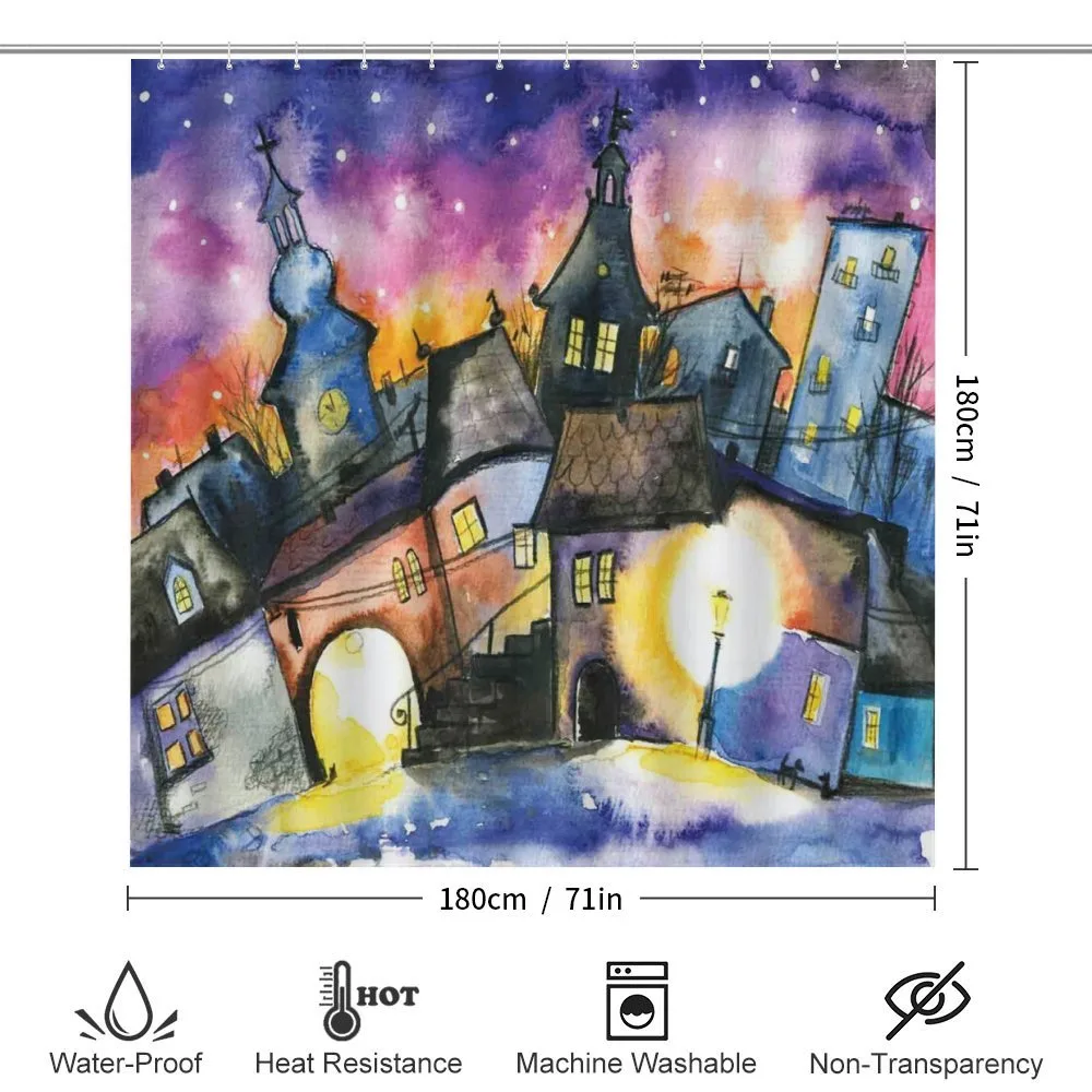 Town Night Watercolor — Detail 2
