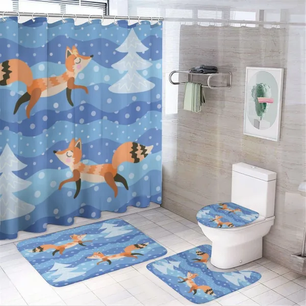 Winter Snowing Tree and Animal on a shower curtain