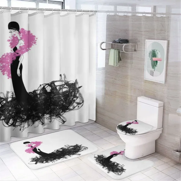 Woman with Gown and Boa on a shower curtain