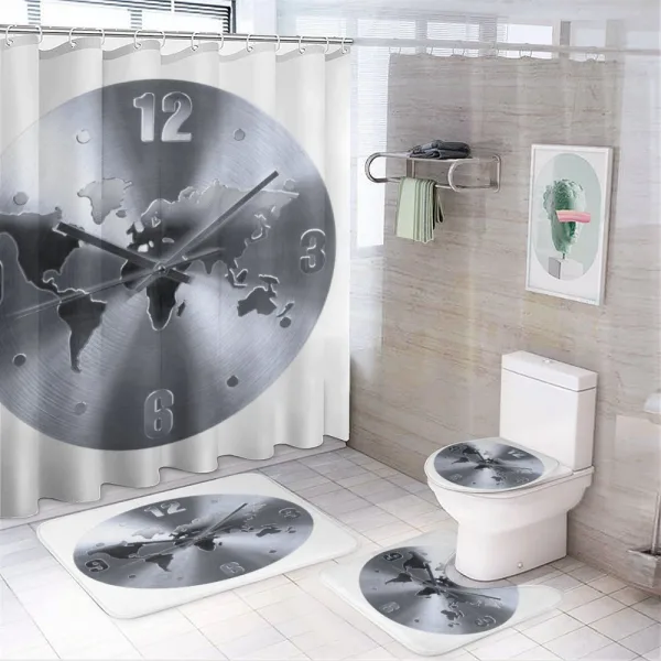 World Map Clock Pattern on a shower curtain