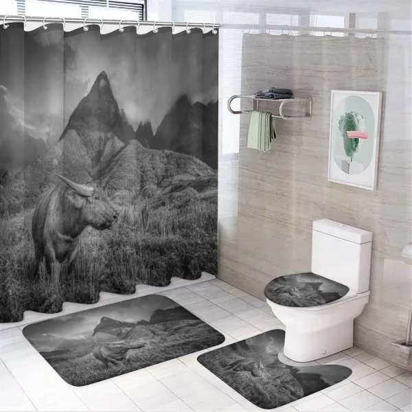 Buffalo on Rice Fields on a shower curtain