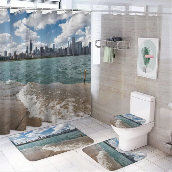 Chicago Skyline and Lake on a shower curtain
