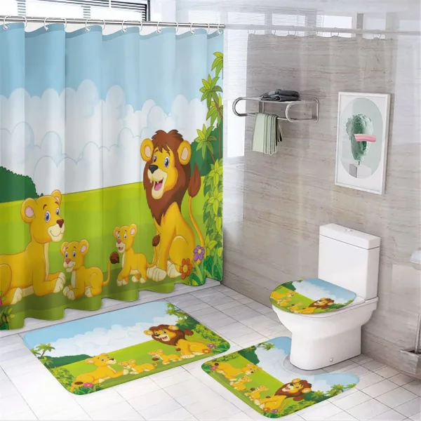 Lion Family in Forest on a shower curtain