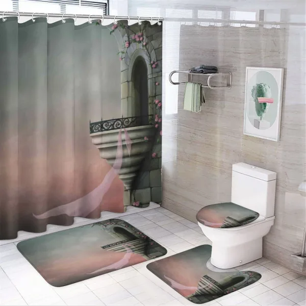Old Medieval Tower Rose on a shower curtain