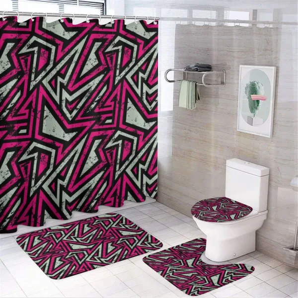 Retro Geometric Lines on a shower curtain