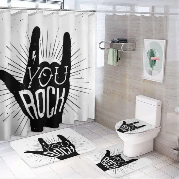 You Rock Words Art on a shower curtain