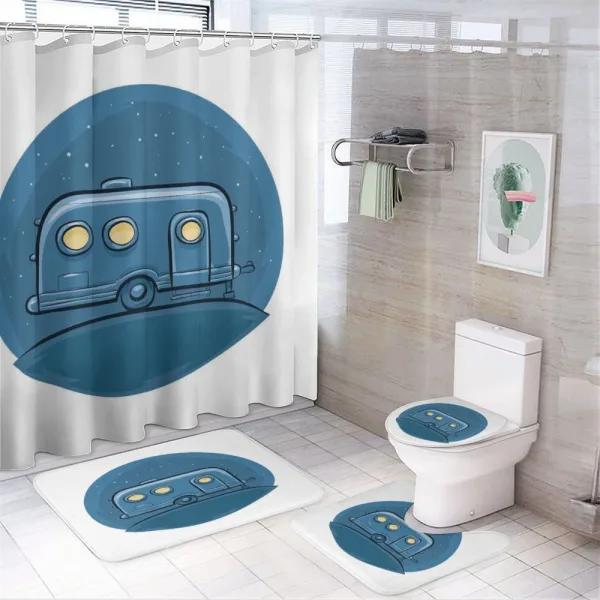 Cartoon Trailer at Night Stars on a shower curtain