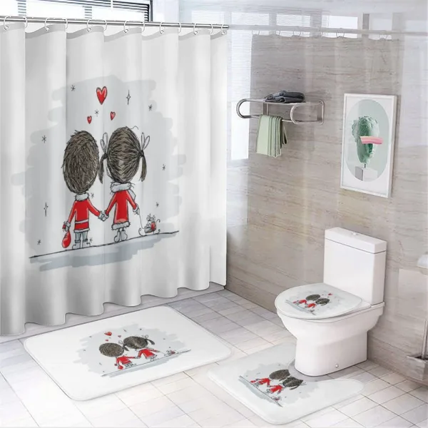 Couple Cartoon Art Style on a shower curtain