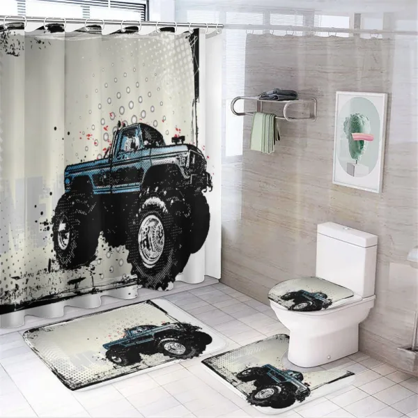 Halftone Monster Pickup on a shower curtain