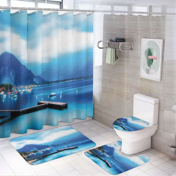 Italian Harbor Village on a shower curtain