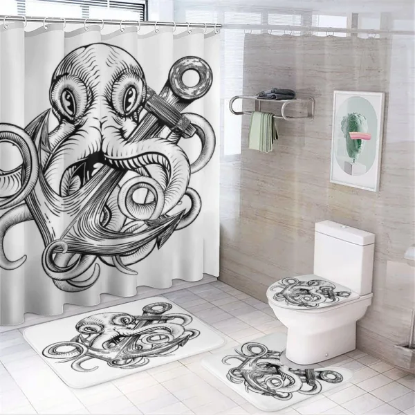 Octopus Ship Sketch on a shower curtain