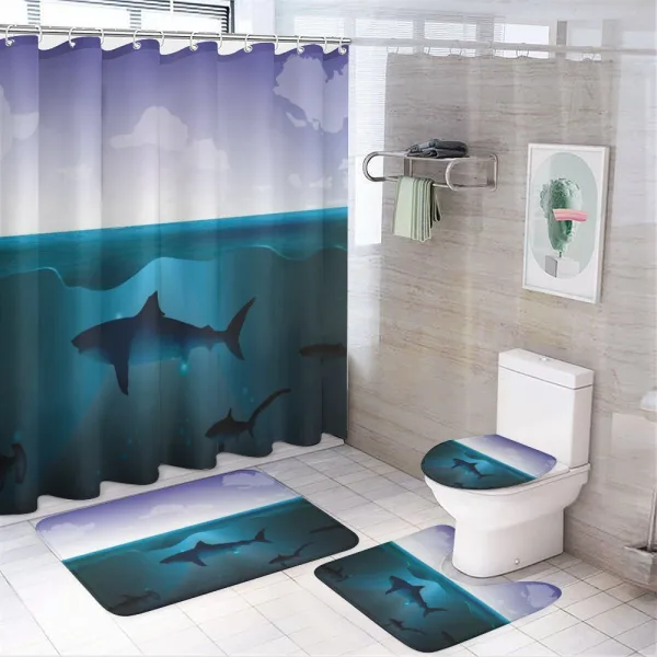 Wild Sharks in Sea on a shower curtain