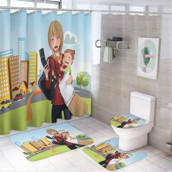 Woman Phone and Her Baby on a shower curtain