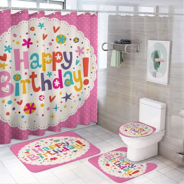 Birthday Hearts Flowers on a shower curtain
