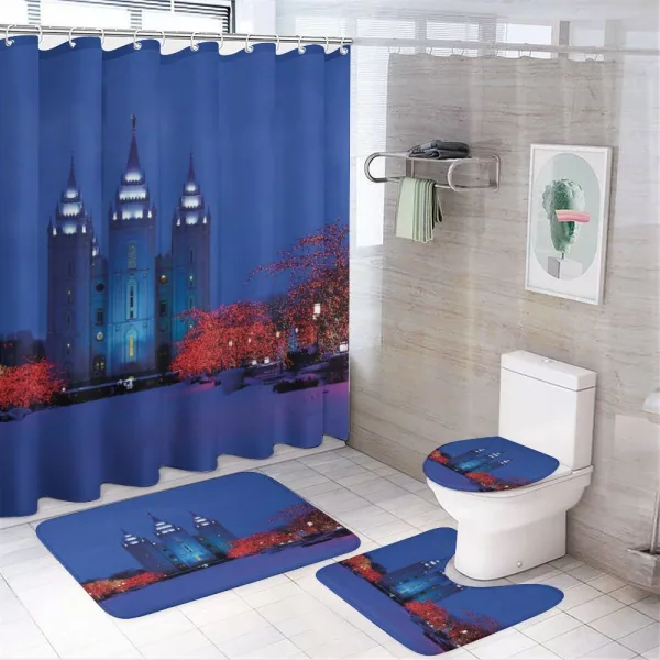 Castle in Winter Road on a shower curtain