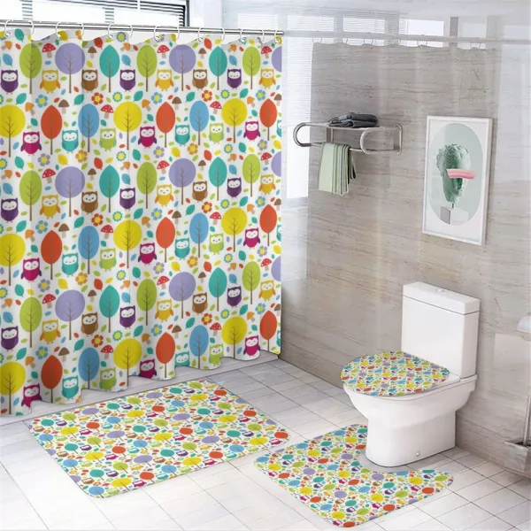 Colorful Forest Owls on a shower curtain