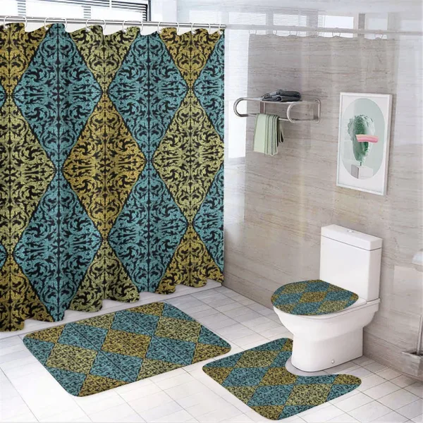 Curlicue Rococo Ornament Rhombs on a shower curtain