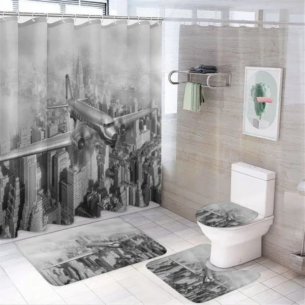 Flying Plane on New York on a shower curtain