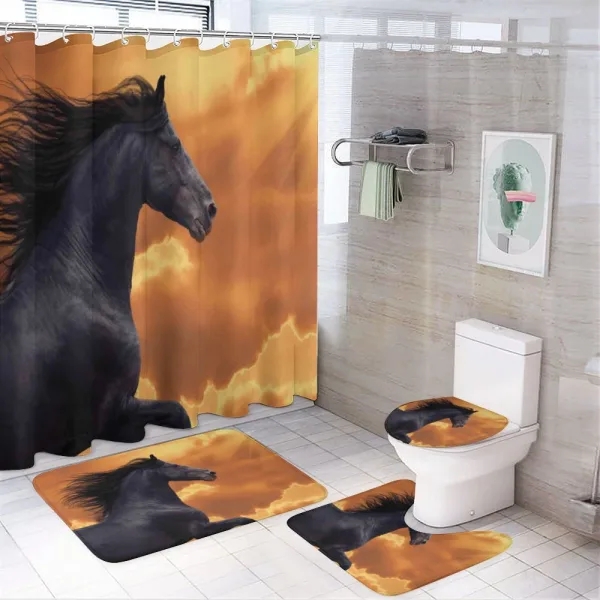 Galloping Friesian Horse on a shower curtain