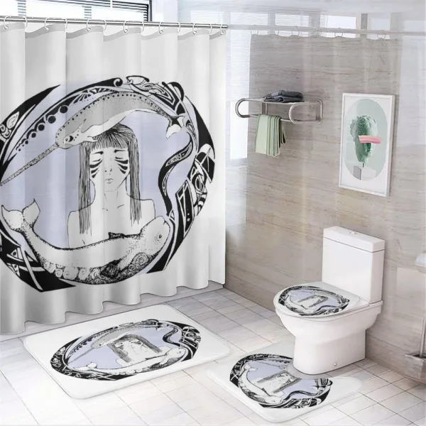Hand Drawn Whale Girl on a shower curtain