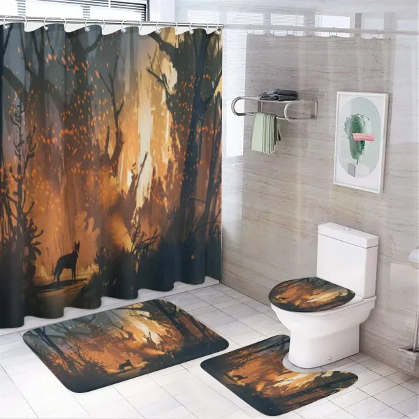 Lost Dog in Forest Art on a shower curtain