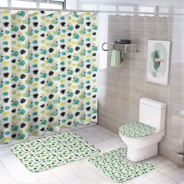 Monstera Leaves Parrots on a shower curtain