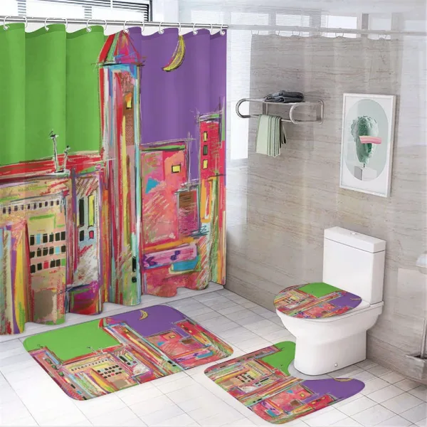 Pastel Sky Town on a shower curtain