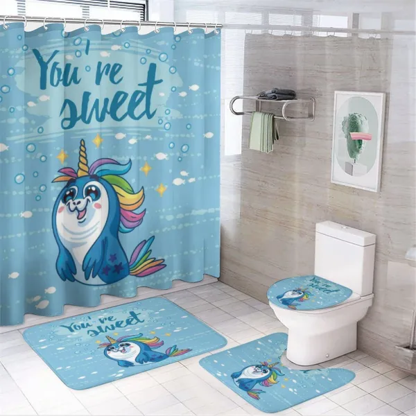 Penguin and Sea on a shower curtain