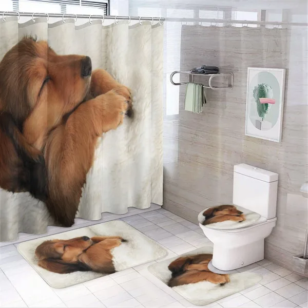 Puppy Sleeping in Its Bed on a shower curtain