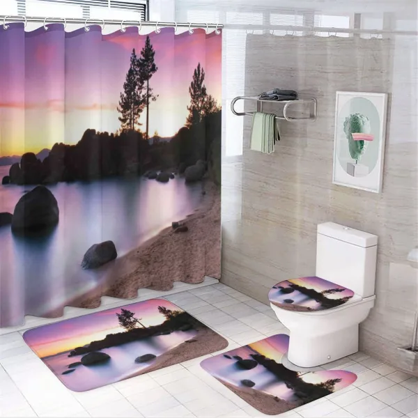 Sandy Beach by River on a shower curtain