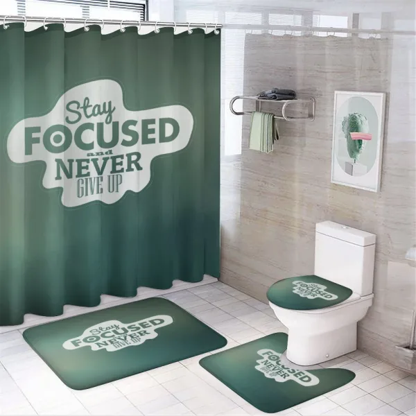 Stay Focused Words on a shower curtain