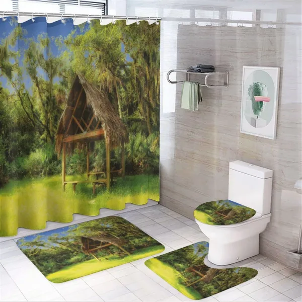 Tropic Hut Woods on a shower curtain