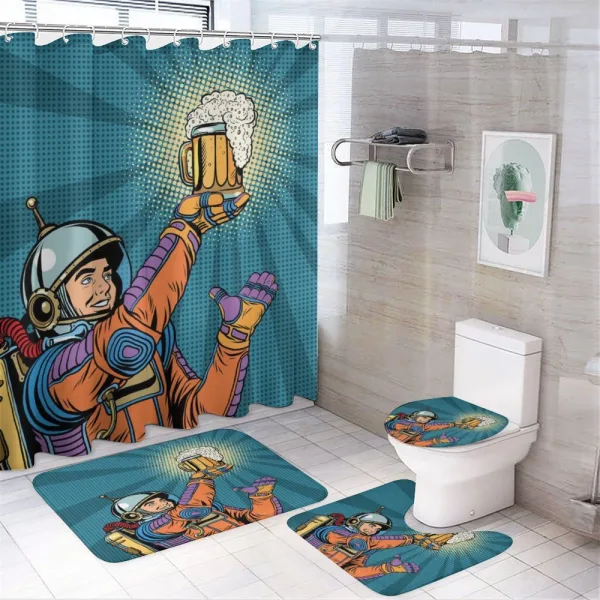 Astronaut Holds Beer on a shower curtain