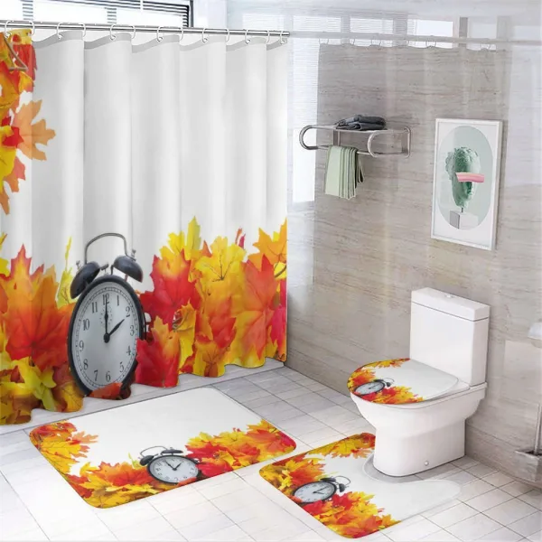 Autumn Leaves Clock on a shower curtain