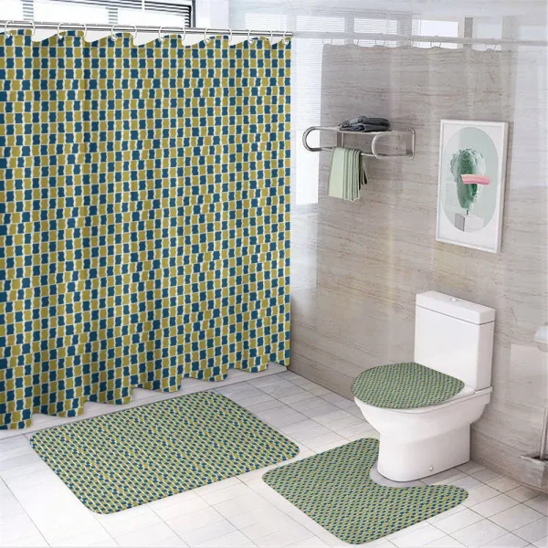 Bicolour Wavy Squares on a shower curtain