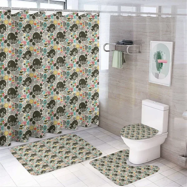 Birds Flowers Shapes on a shower curtain