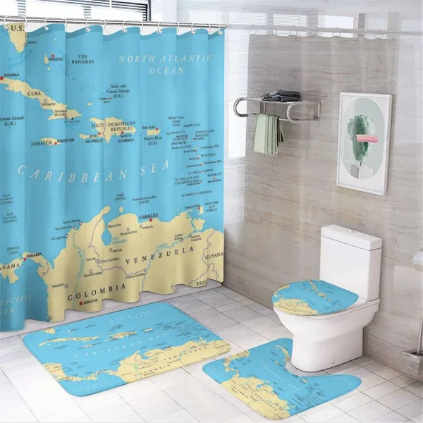 Caribbean Capitals Map on a shower curtain