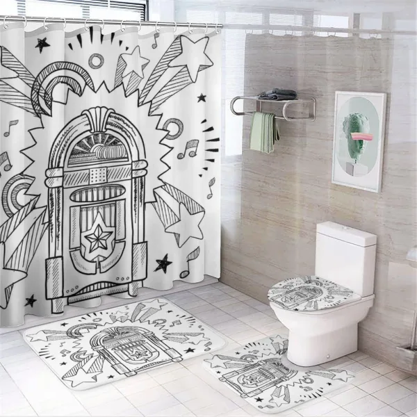 Cartoon Sketchy Music Box on a shower curtain