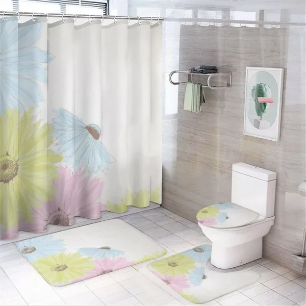 Colorful Gerbera Daisies on a shower curtain