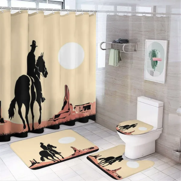 Cowboy Horse Sunset on a shower curtain