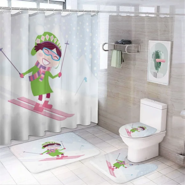 Skiing Girl Snow on a shower curtain
