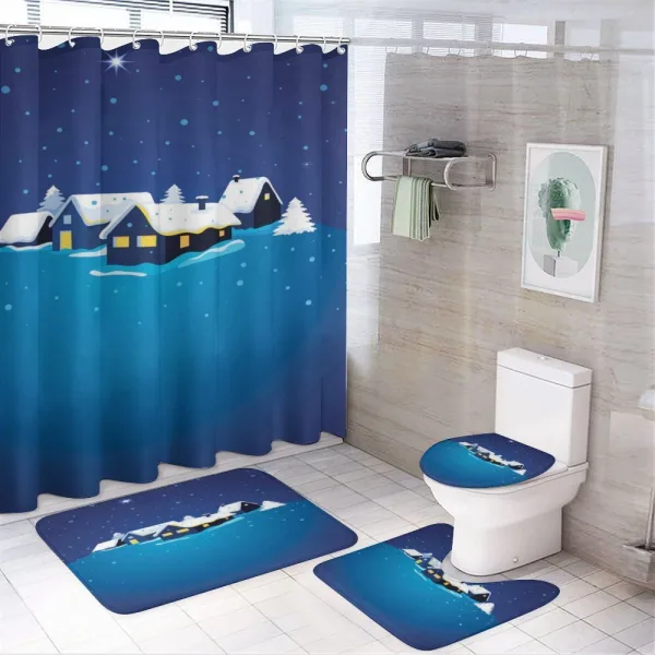 Snowy Small Town Cozy Home on a shower curtain