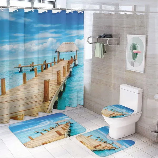 Tropic Seascape Wooden Jetty on a shower curtain