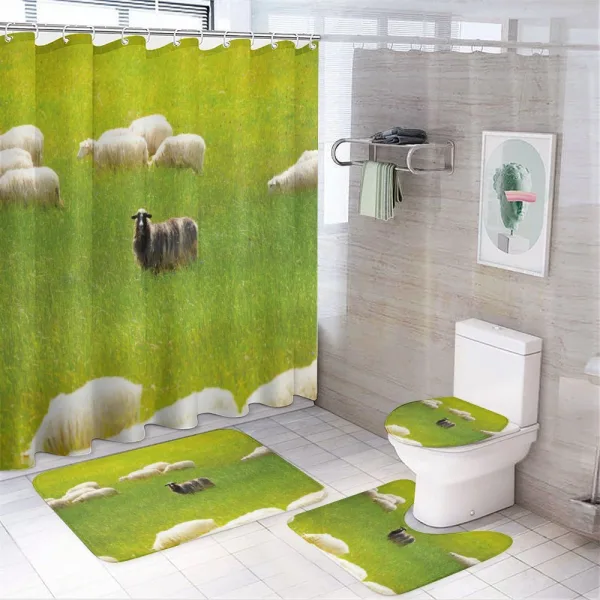 Black Sheep White Goats on a shower curtain