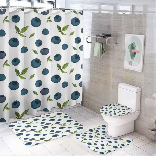 Blueberry Drawing Leaves Art on a shower curtain