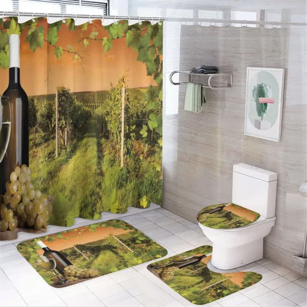 Bottle Grapes Sunset on a shower curtain